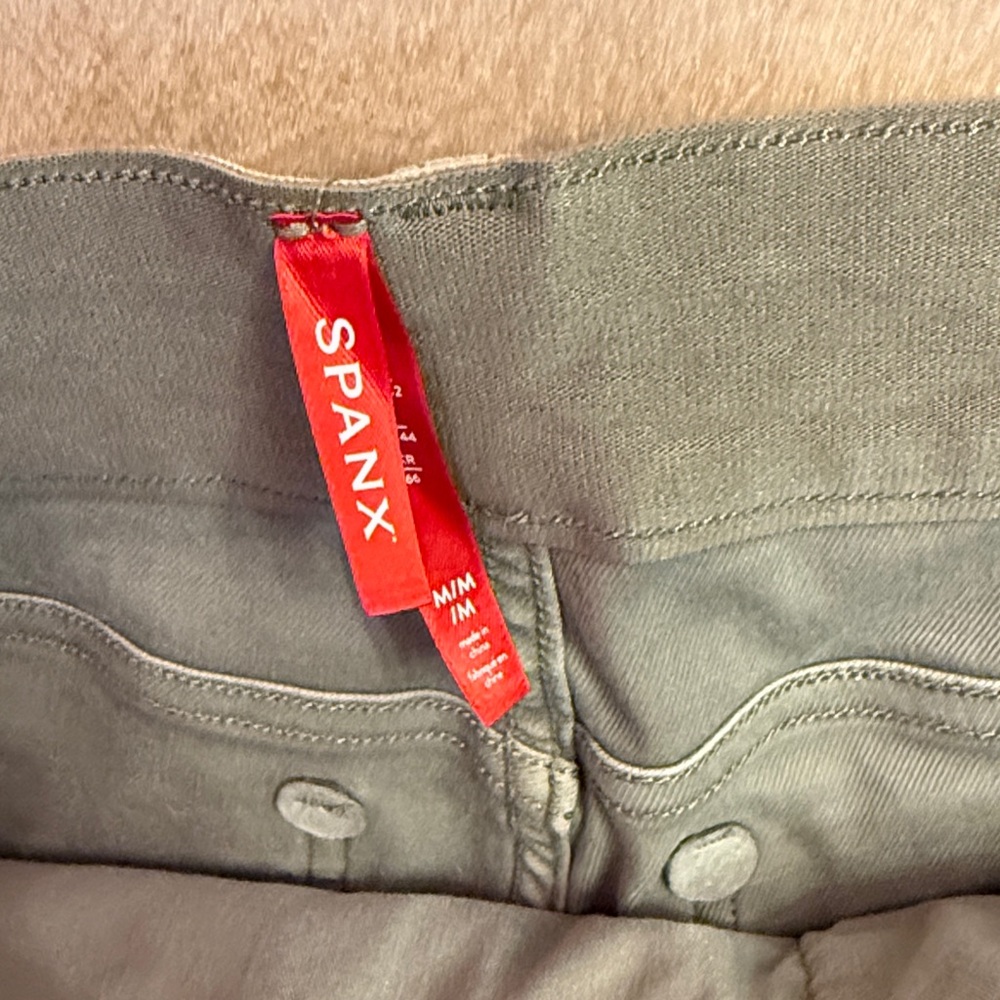 SPANX Olive Green Denim-Style Short Shorts - Picture 2 of 4